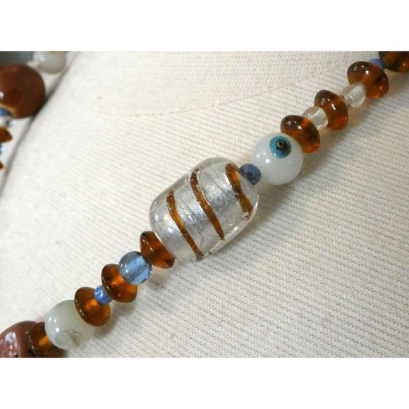 Vintage Art Glass Beaded Necklace with Pottery Flower Pendant - Picture 8 of 12